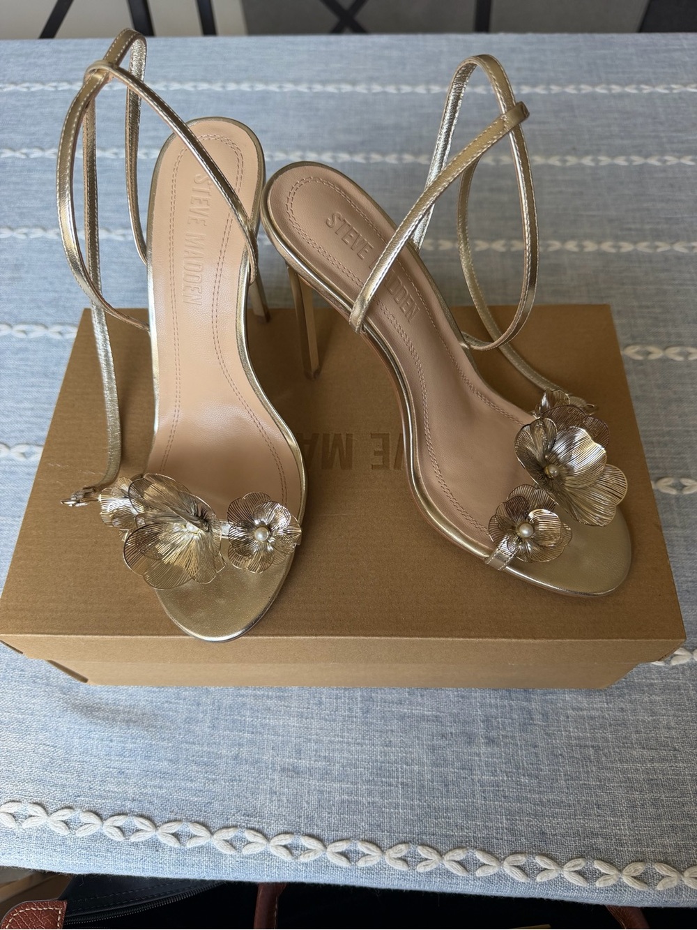Steve Madden Gold Leather Floral Sandals